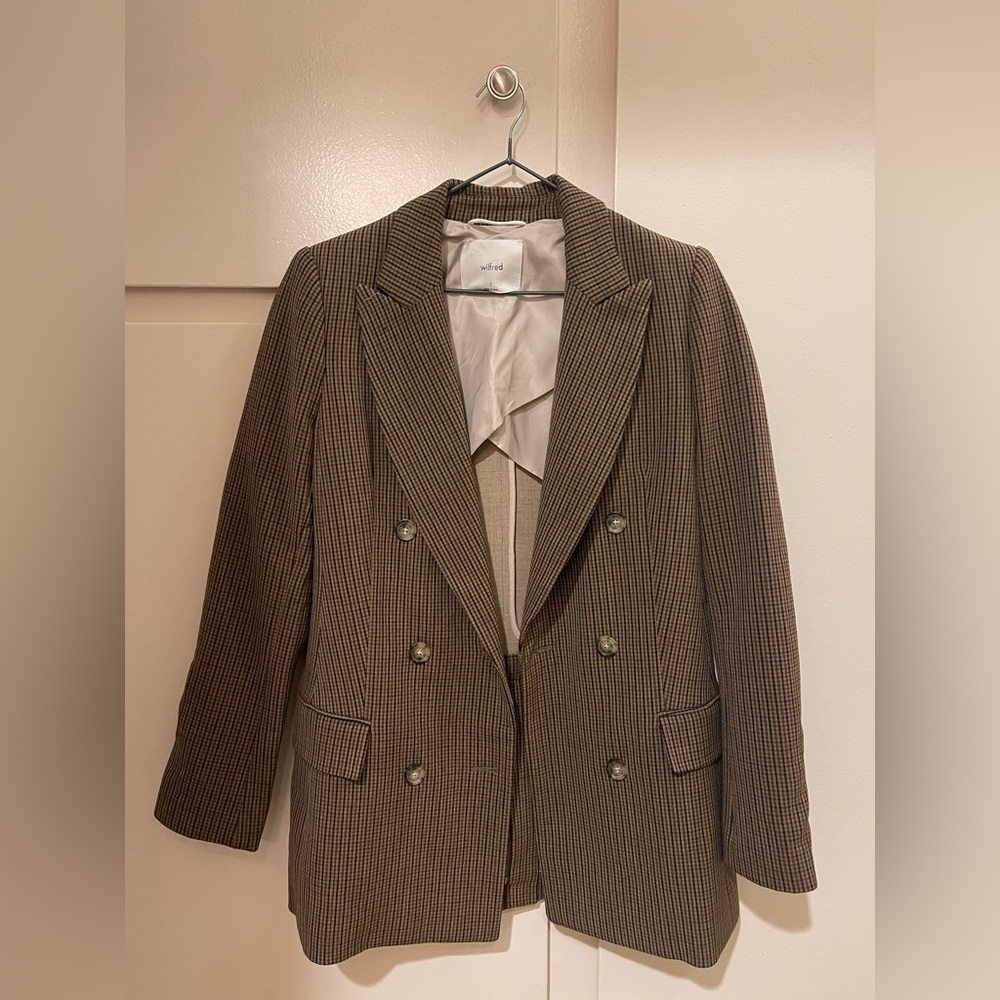 Wilfred (Aritzia) Margaux Check Double-Breasted Blazer